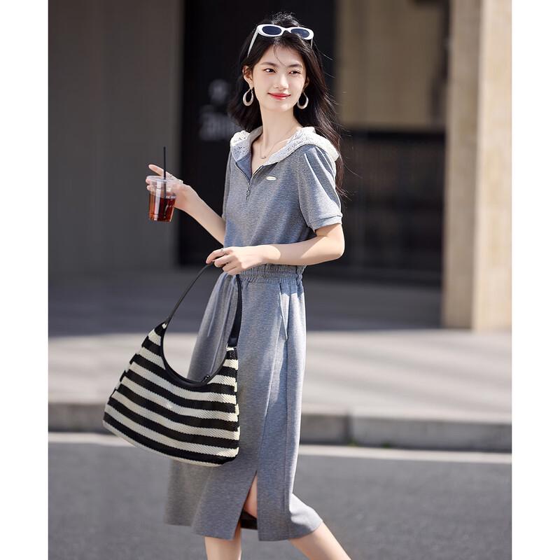 Women's Summer Lace Patchwork Hooded Sweatshirt Dress