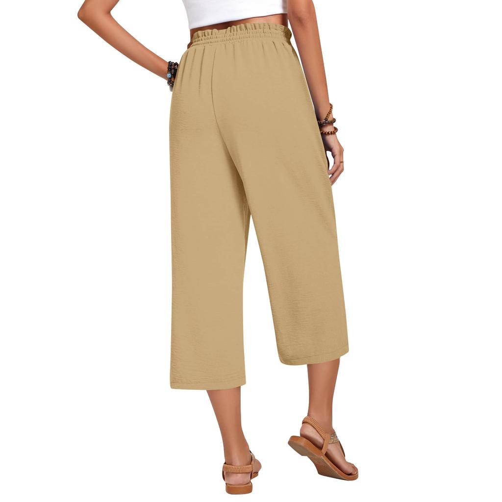 Women's High Waist Wide Leg Pants with Drawstring Elastic Waist in Multiple Colors