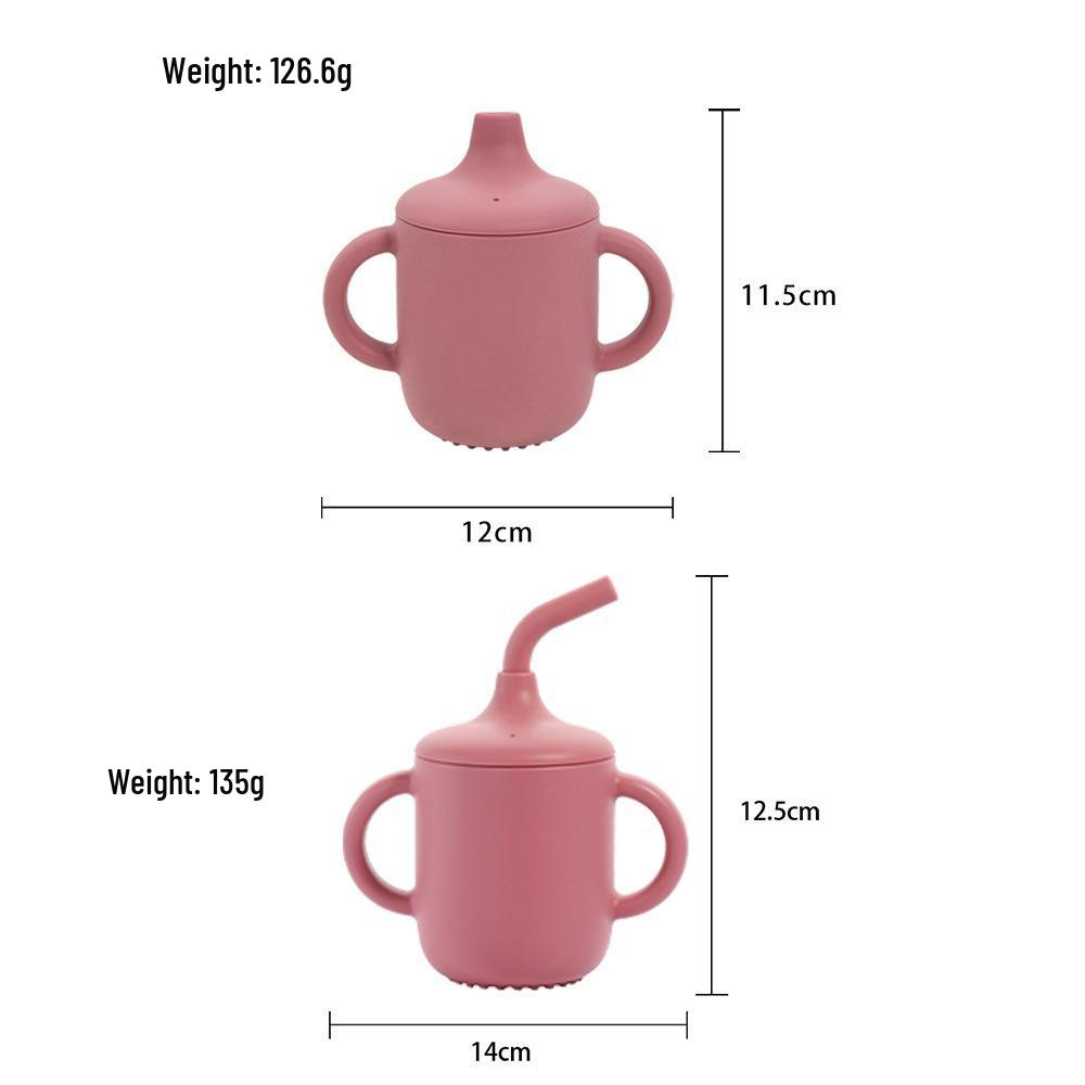 Food-Grade Silicone Straw Cup for Infants & Toddlers - Non-Slip, Leak-Proof, with Lid & Duckbill Spout, High-Temperature & Drop Resistant.