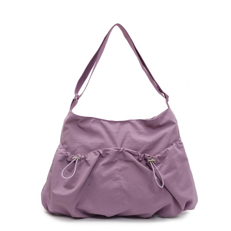 Women's Niche Casual Drawstring Shoulder Bag Light Firm Large Capacity Class Crossbody Tote Bag Portable