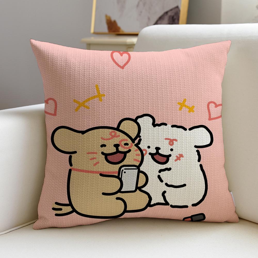 Friendly LLine Friends PuppyS Cushion Cover Breathable and Skinfriendly Linen Pillowcase Square Removable and Washable Cushion