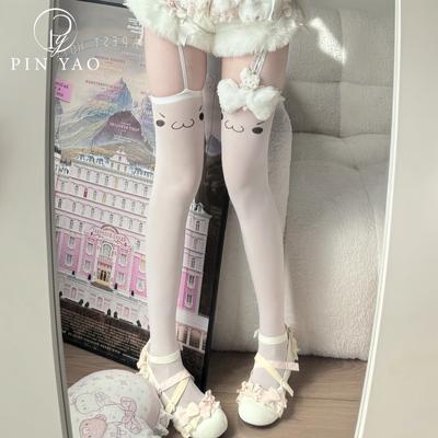 Japanese Subculture Personality Abi Stockings Suspenders Integrated Knee Socks Jk Cute Print Sexy Stockings Black