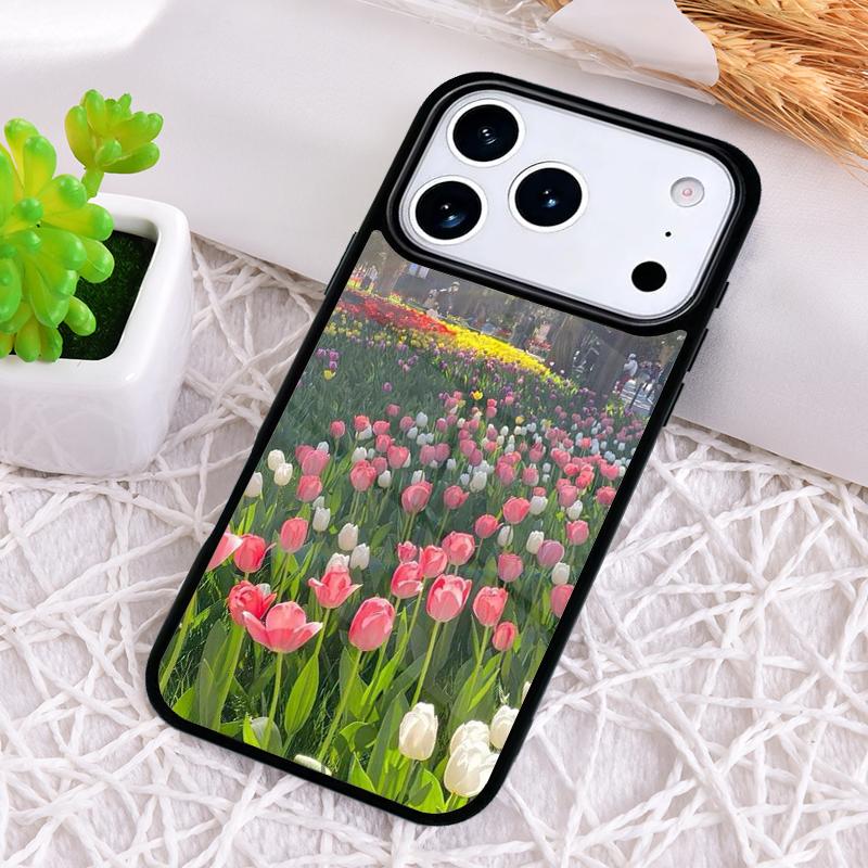 Flowery Field Flowers Tulips Phone Case for iPhone 17 Air 16 15 11 12 14 13 Pro Max Shockproof Cover