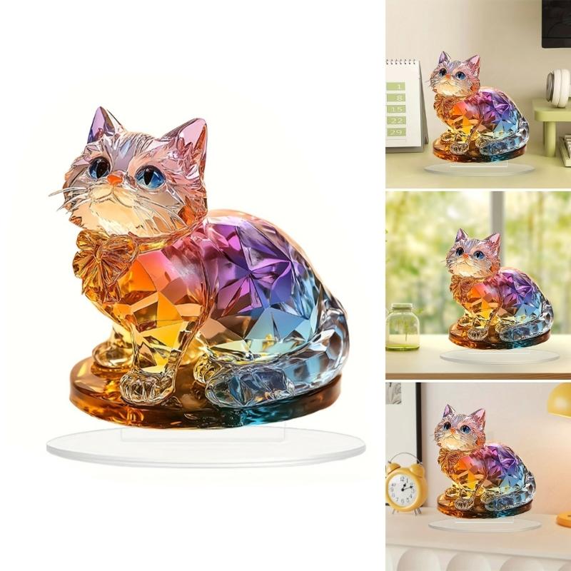 Vibranted Color 2D Kitten Acrylic Desk Decoration Ornament for Home and Work Office Decorations