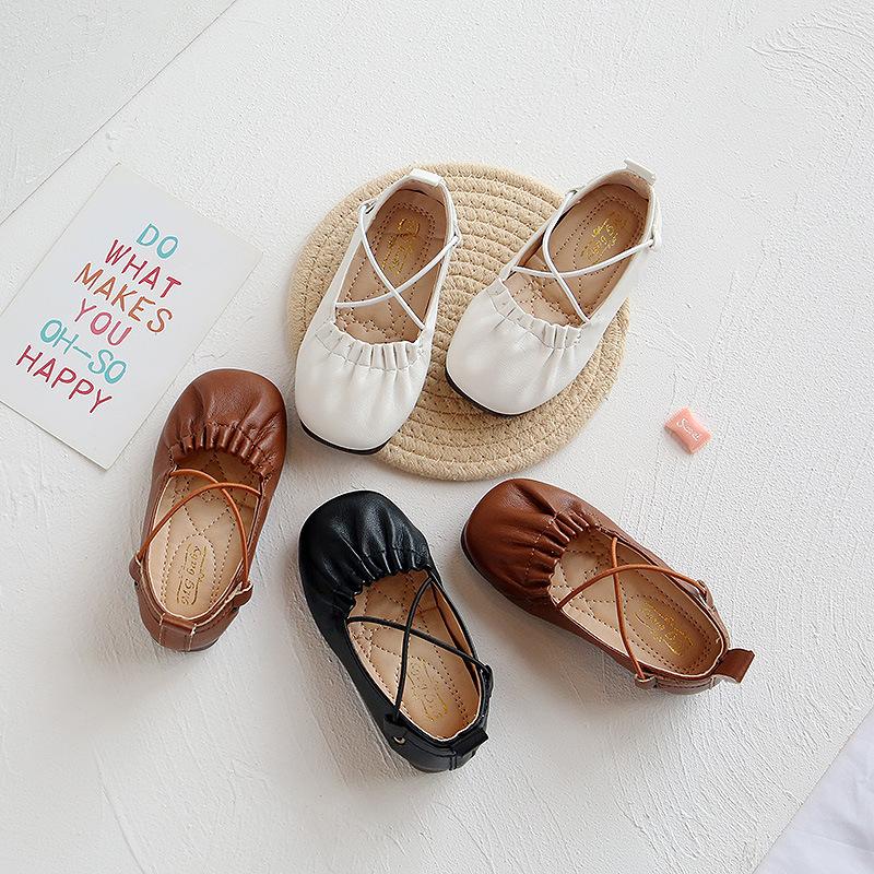 Girls Leather Shoes Princess Sweet Fashion Children's Flats Soft Ruffle Pleated Kids Dress Shoes Slip-on Spring Summer Prewalker