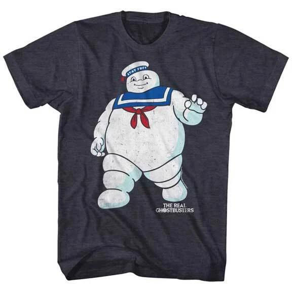 The Real Ghost Busters Stay Puff Marshmallow Man & Show Logo Men s T Shirt L