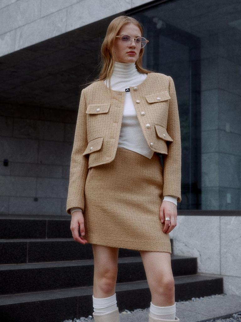 MUSEE Duvet Wool Tweed Mini Skirt_Sand Beige