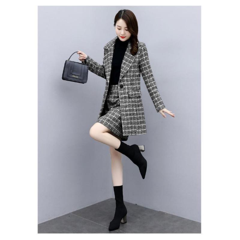 Korean Style Plaid Wool Skirt & Coat Set - Autumn 2025 Women s Fashion XL