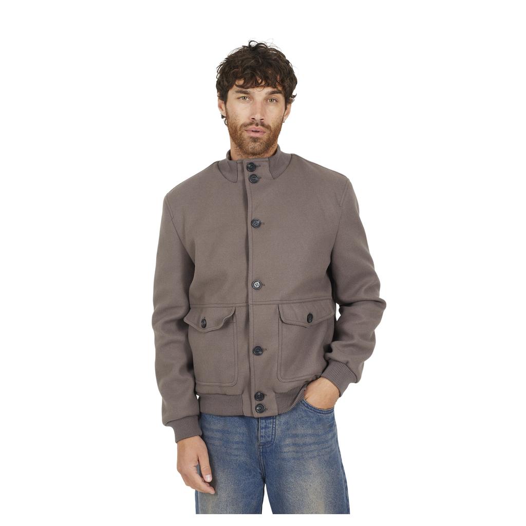 Brave Soul Mens Maison Faux Wool Funnel Neck Bomber Jacket