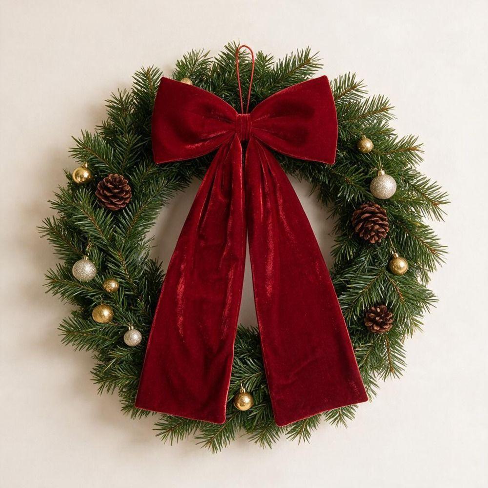 Vintage Red Velvet Christmas Bow Drapey Xmas Flannelette Bow Christmas Tree Bowknot Wedding