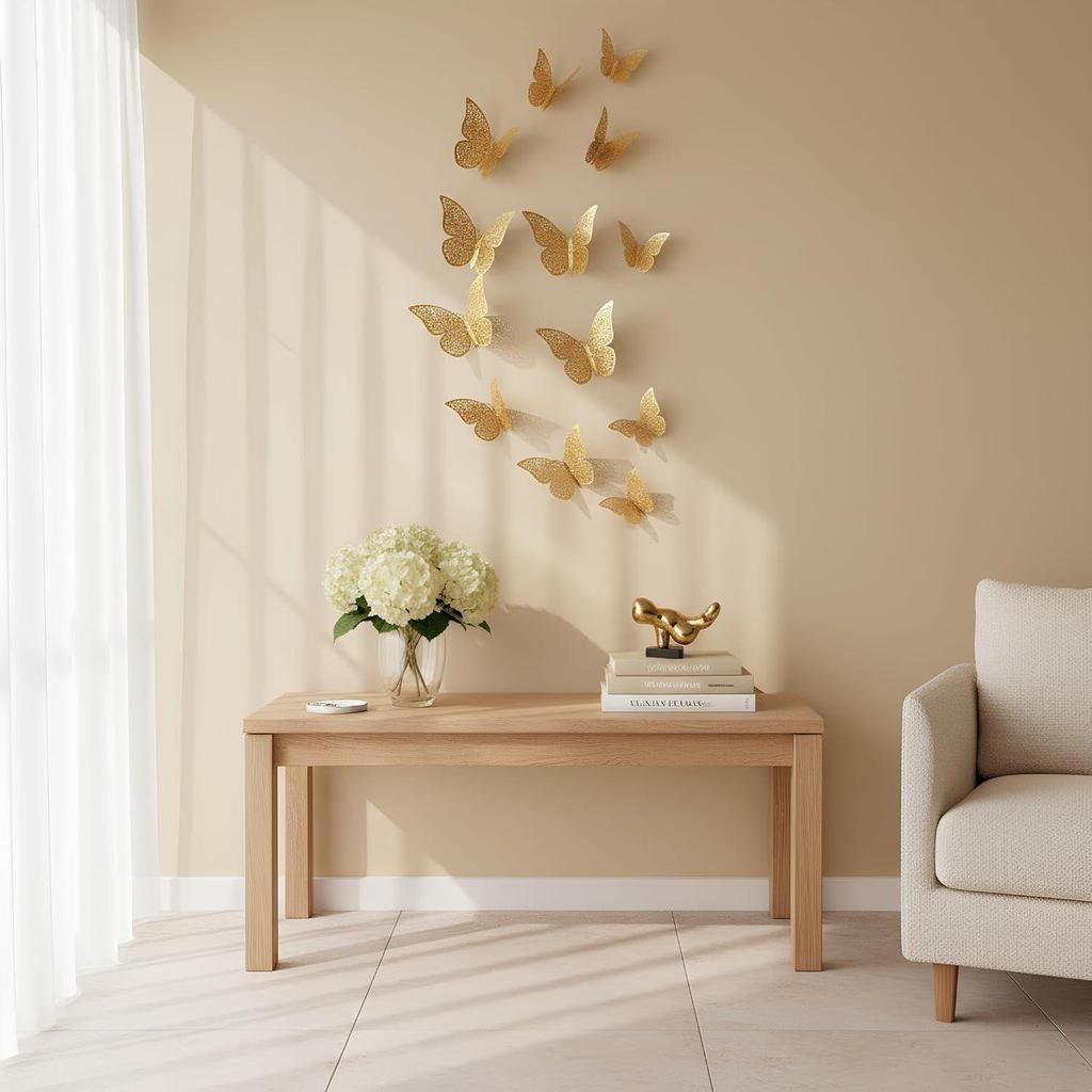 Xtore® 12pcs 3D Home Decor Butterfly with Sticking Pad (Shimmer Golden, Set of 12)