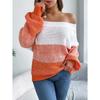 New Arrival Women's Oversized Casual Colour-Block Off-the-Shoulder Bell-Sleeve Pullover Knit Top