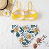 Two-Piece Swimsuit Women Underwire Padded Push-Up Split Bikini Solid Color Bra Floral Print High Waist Bottoms Swimsuit