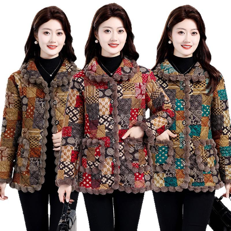 Chic Plus Size Winter Coat for Middle-Aged and Elderly Women – Warm Cotton Jacket with Velvet Lining