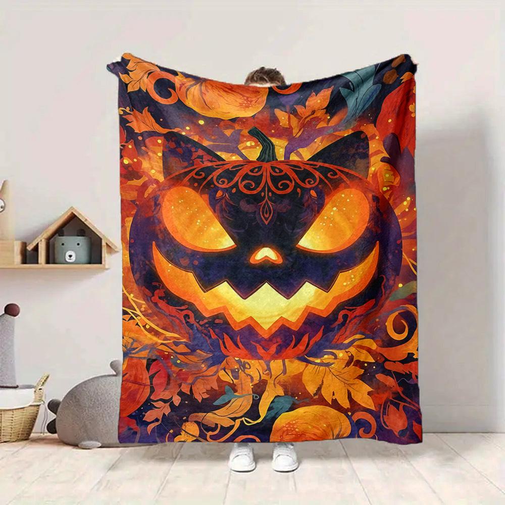 1pc Pumpkin Halloween Blanket, Lightweight Flannel Throw Blanket for Sofa, Bed, Travel, Camping, Living Room, Office, Couch, Chair, and Bed