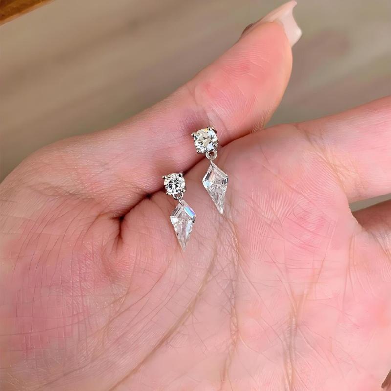 Simple Classic Stud Earrings For Women Multicolour Geometric Rhombus Zircon Ear Zircon Wholesale Gifts