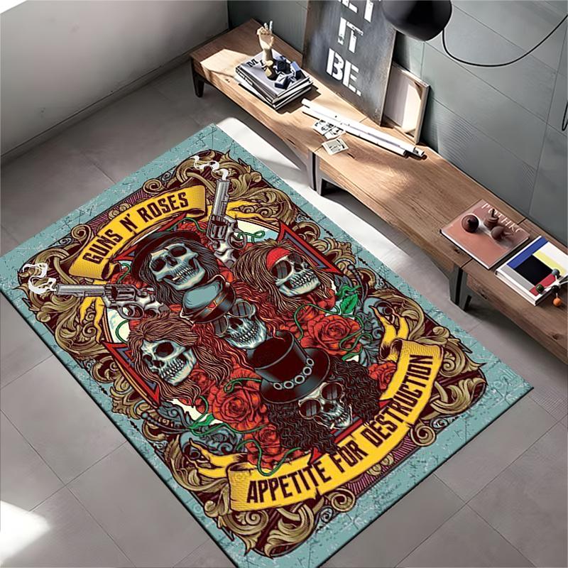 Guns N' Roses Skull Artwork Rug Design Non-slip Rug Suitable for Living Room and Bedroom Sofas.