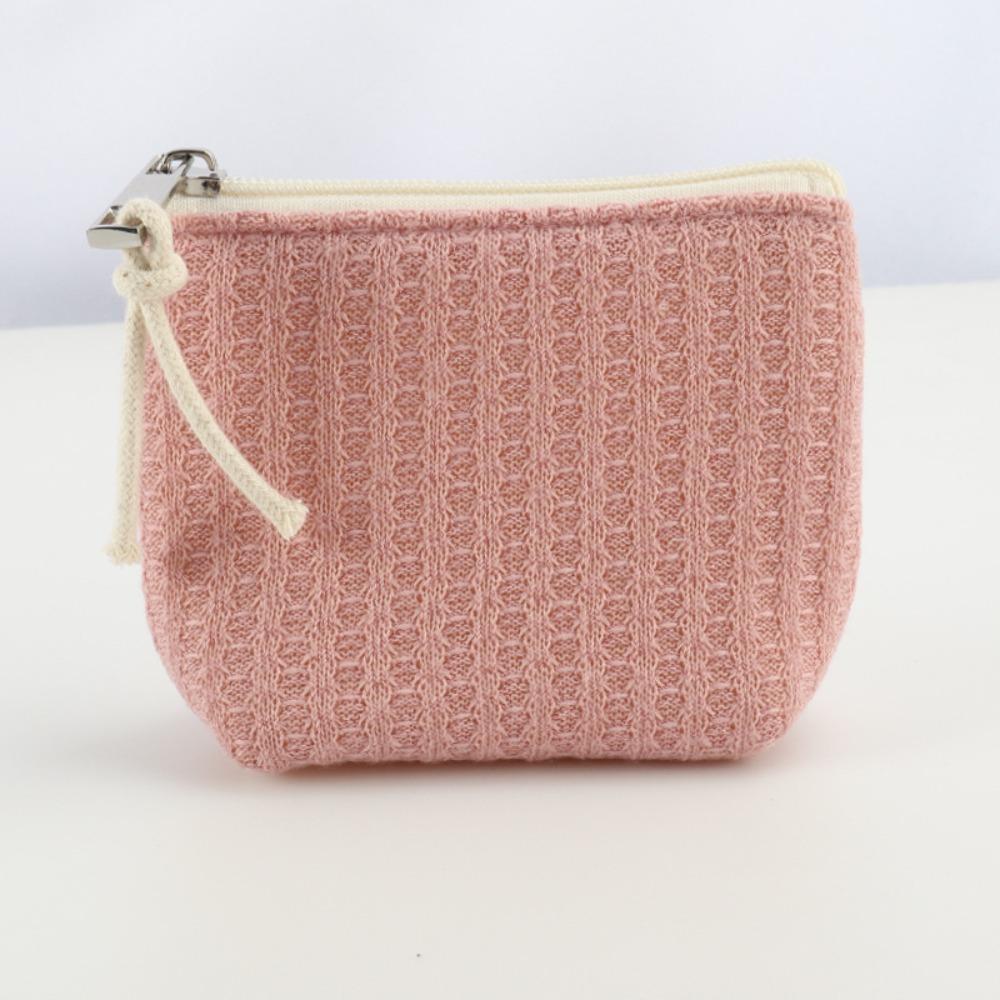 

Sweater Fabric Cosmetic Lipstick Storage Bag Zipper Design Large Capacity Coin Purse Multifunctional Sundries Keys Organiser рожевий