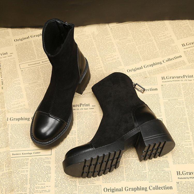 

thick heel Martin boots women s 2025 new velvet spring and autumn single boots platform short boots women s high heels brown small man 35