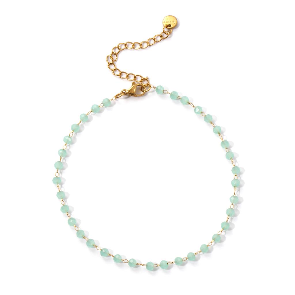 Fashion Summer Anklet 18K Gold Plated 304 Stainless Steel & Glass Beaded Chain Anklets For Women Beach Gift 22cm(8.7") long