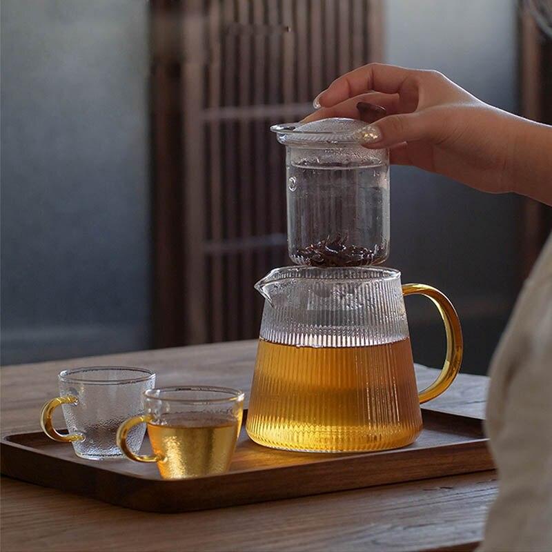 Vertical Stripes Crystal Glass Teapot with Removable Filter Puer Kettle Flower Tea Set Infuser Coffee Teaware