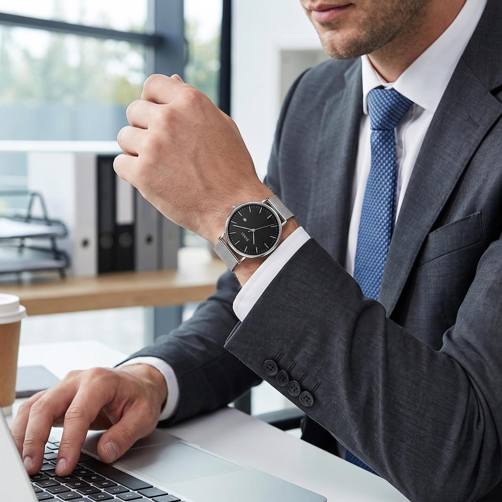 BUREI Japanese Quartz Date Popular Stainless Business Watch Men's Watch, Movement, Waterproof, Display, Silver, Brand, Steel, Simple, Stylish,