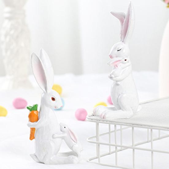 Yousheng Easter Bunny Decoration Cute Mother And Baby Rabbit Figurine Hand-Carved Resin Tabletop Sculpture for Home Indoor Desk Shelf Decor