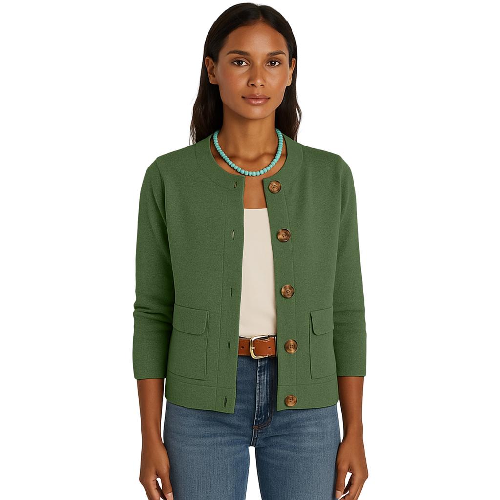 Women's Fashion Solid Color Collar Long Sleeve Button Pocket Jacket