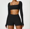 Women Tight‑Fit Yoga 2‑Piece Set, High‑Waist Quick‑Dry Long‑Sleeve Workout Outfit for Outdoor Running Fitness