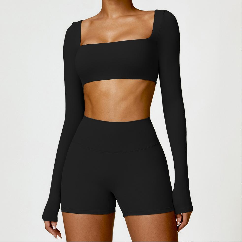 Women Tight‑Fit Yoga 2‑Piece Set, High‑Waist Quick‑Dry Long‑Sleeve Workout Outfit for Outdoor Running Fitness