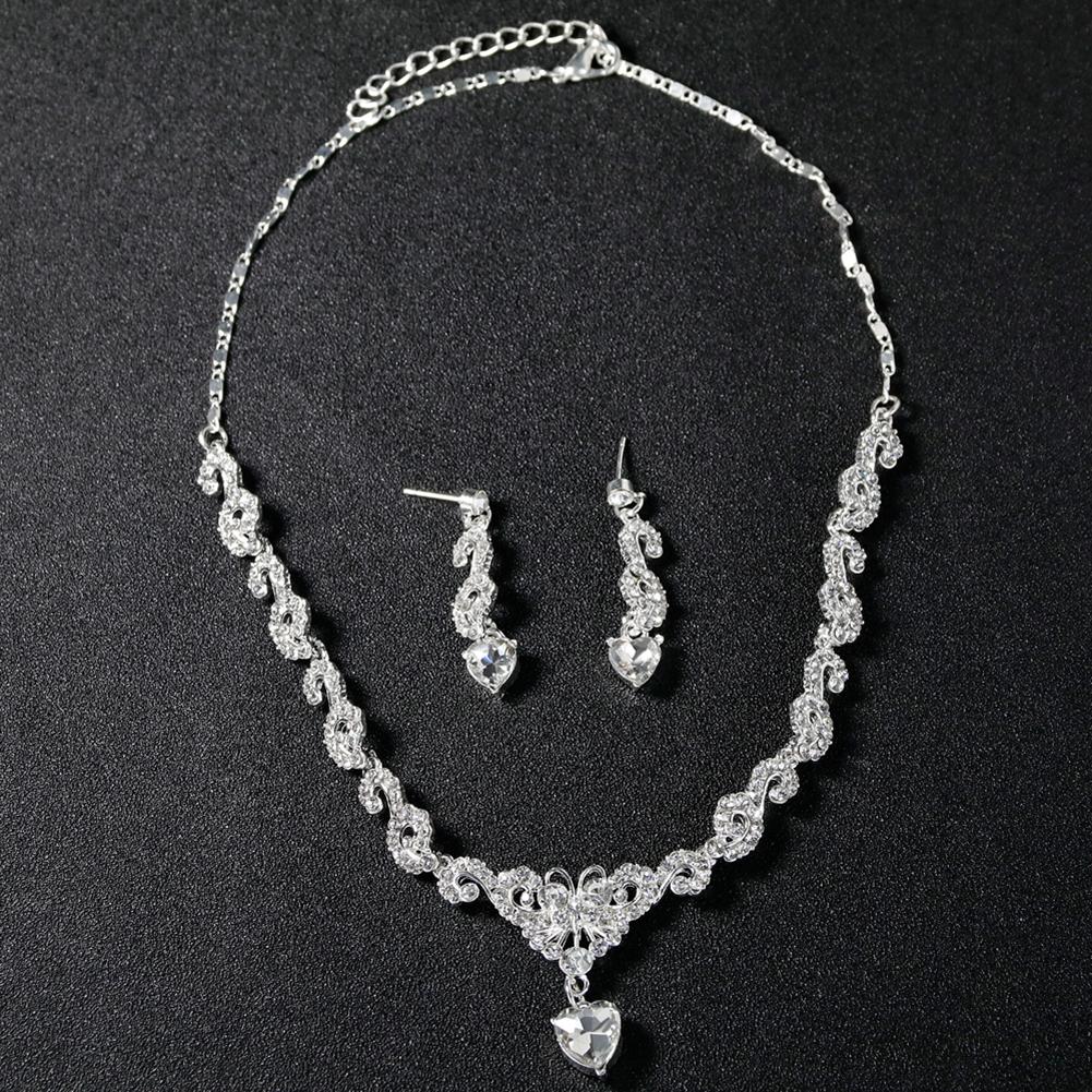 Women Bridal Jewelry Set Elegant Fashionable Diamond Alloy Necklace + Earring Set