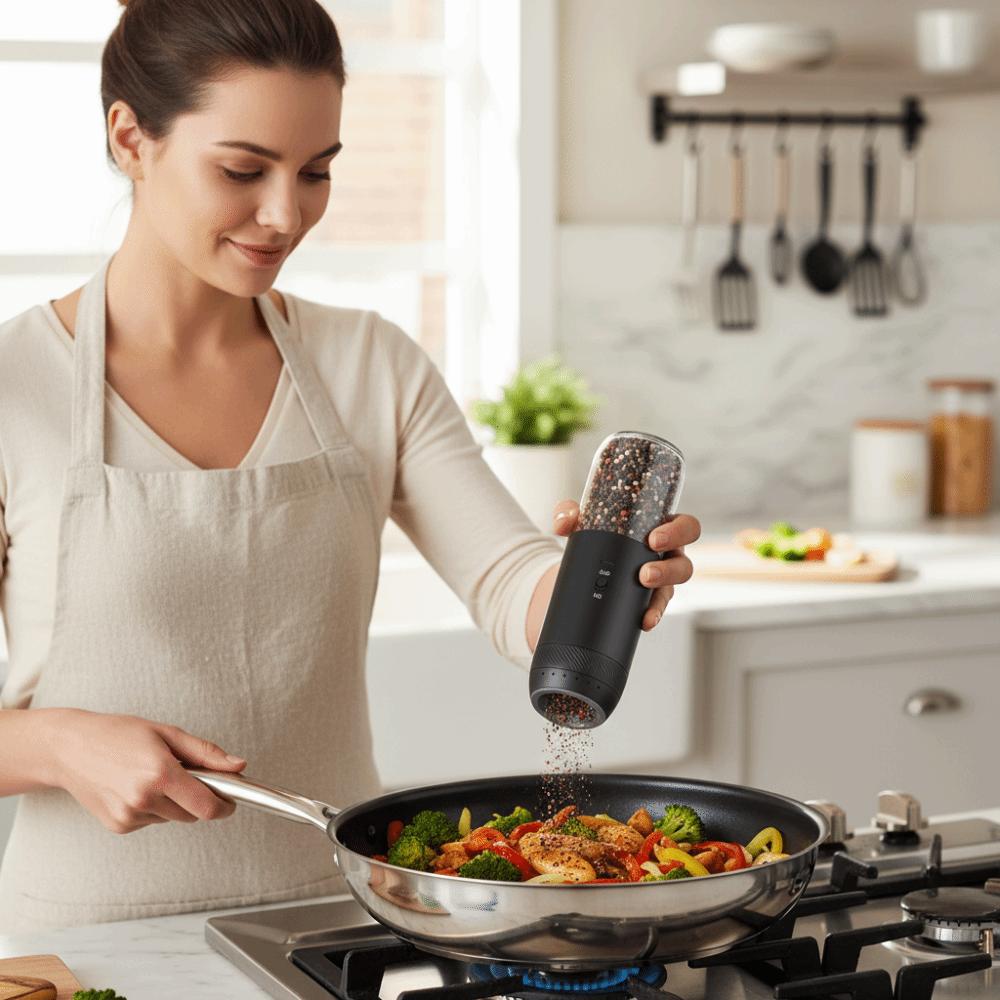 2PCS Adjustable Burr Electric Salt and Pepper Grinder Gravity Sensing Kitchen Spice Grinder Steak