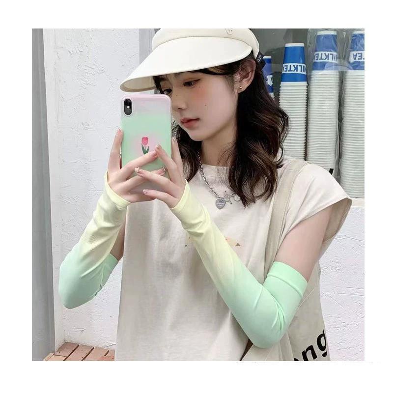 Gradient Ice Silk Cooling Arm Sleeves, UPF 50+ Sun Protection, Fingerless Arm Covers for Women, for Driving, Cycling, Outdoor Sports, Summer