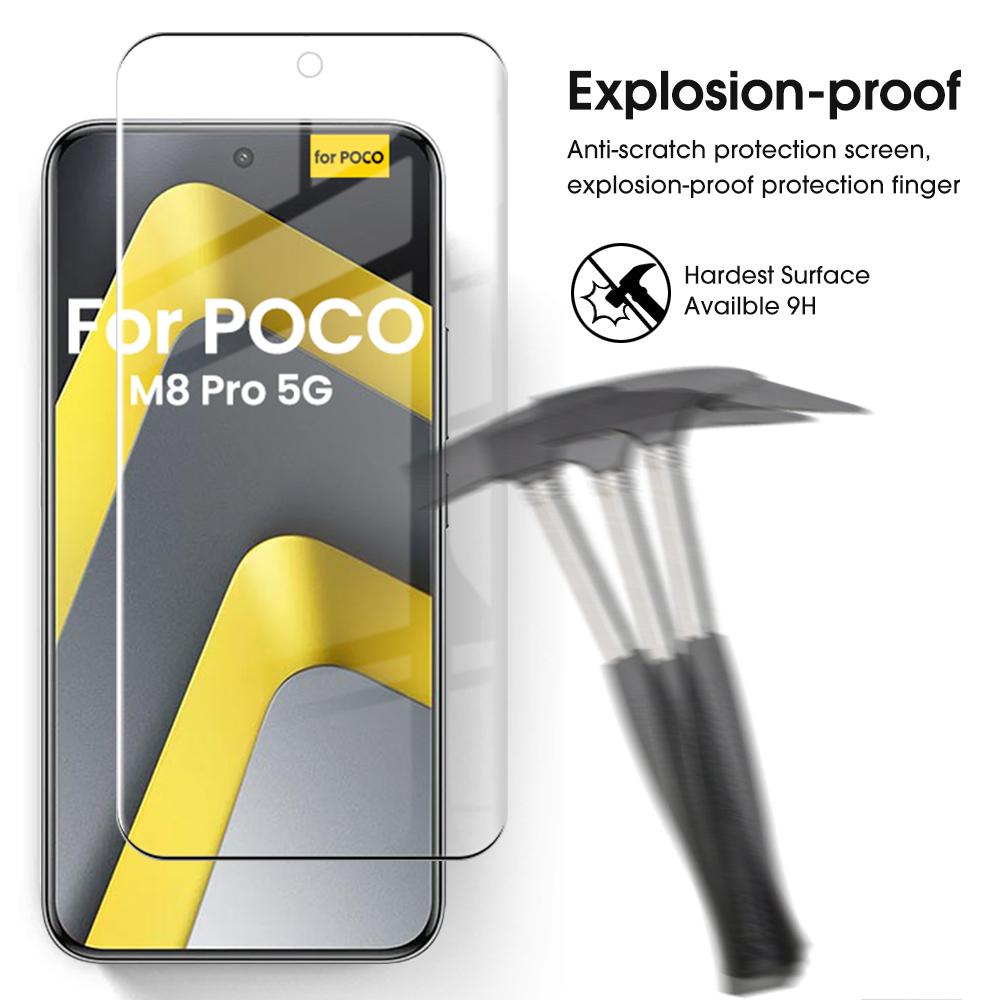 4To1 9D Tempered Glass Curved Screen Protector Case For Xiaomi Poco M8 Pro 5G Camera Protective Glass On Poko Little M8Pro M 8