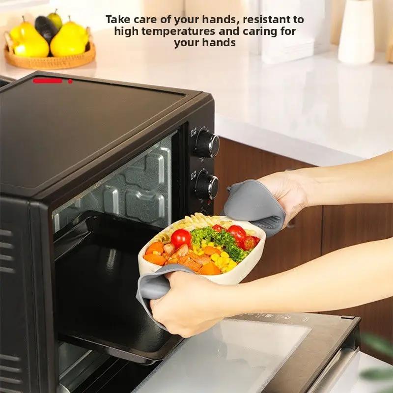 2ks Rukavice do trouby Silikonové rukavice odolné proti přiskřípnutí Proti opaření Protiskluzové rukavice Klipy Držák na hrnce Rukavice na vaření Pečicí rukavice