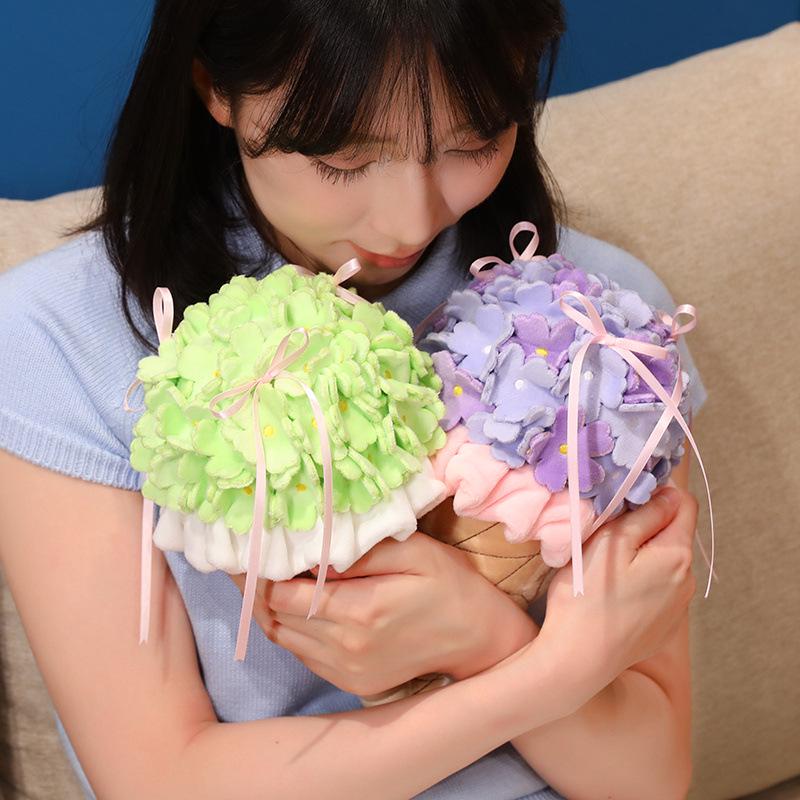 Romantic Summer Hydrangea Ice Cream Bouquet Plush Flower Ornament - Valentine's/Birthday Exquisite Gift