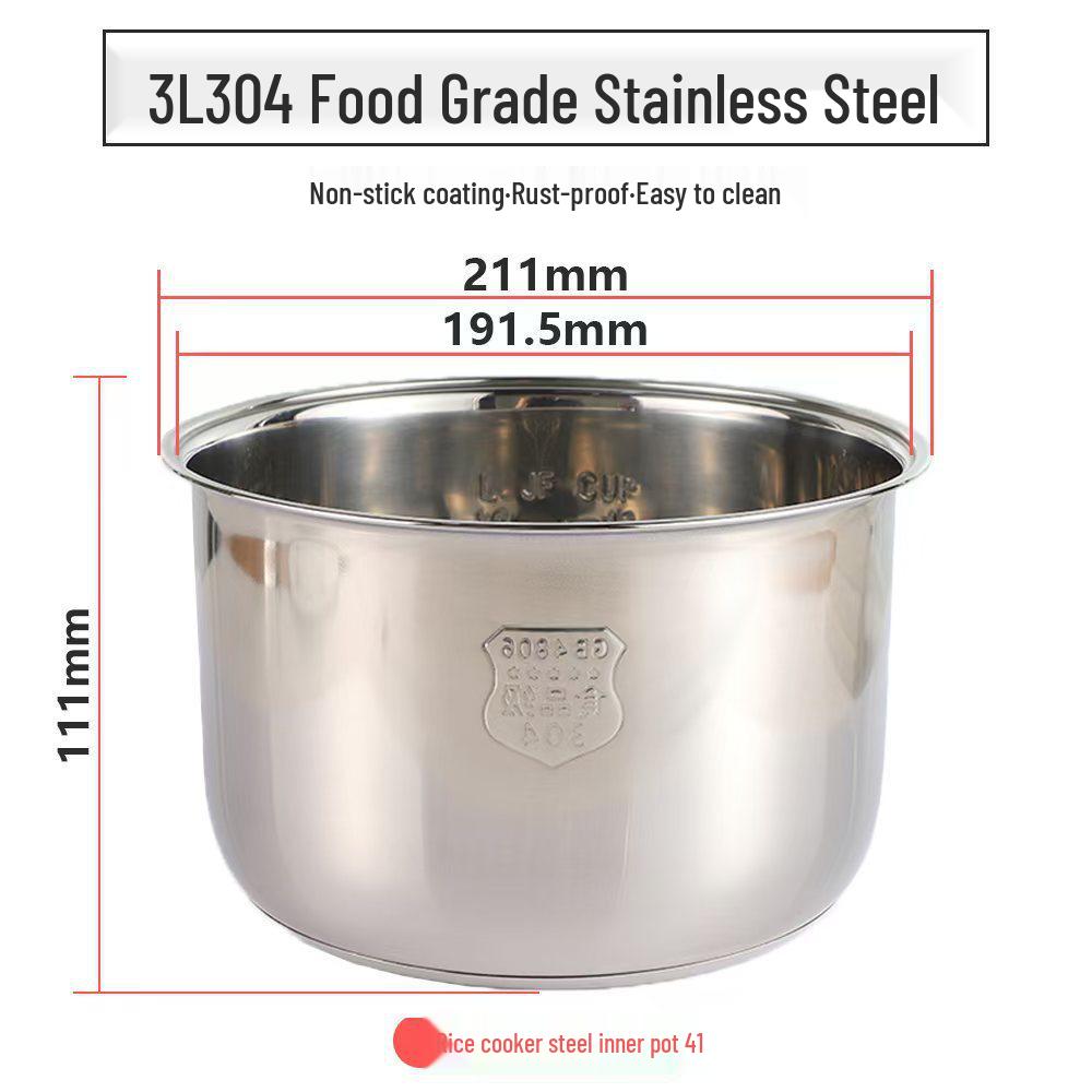 Pentola interna per cuociriso in acciaio inossidabile 304 per uso alimentare (2L/3L/4L/5L) - Addensato e Senza Rivestimento