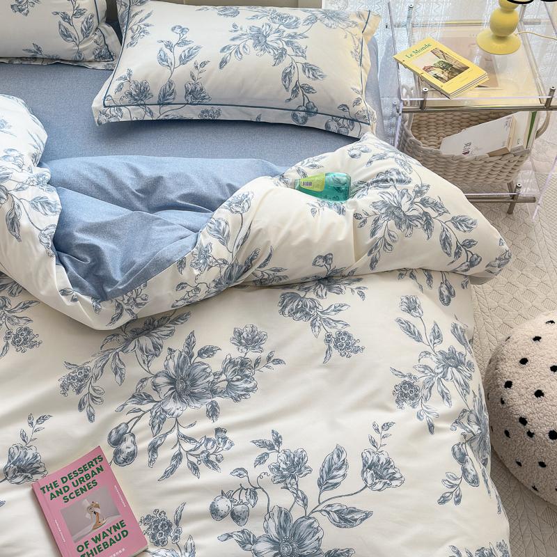 100% Cotton Luxury Floral Duvet Cover Set Boys Girls Single Comforter Cover Vintage Blue Plant Pattern Bedding with Pillowcase