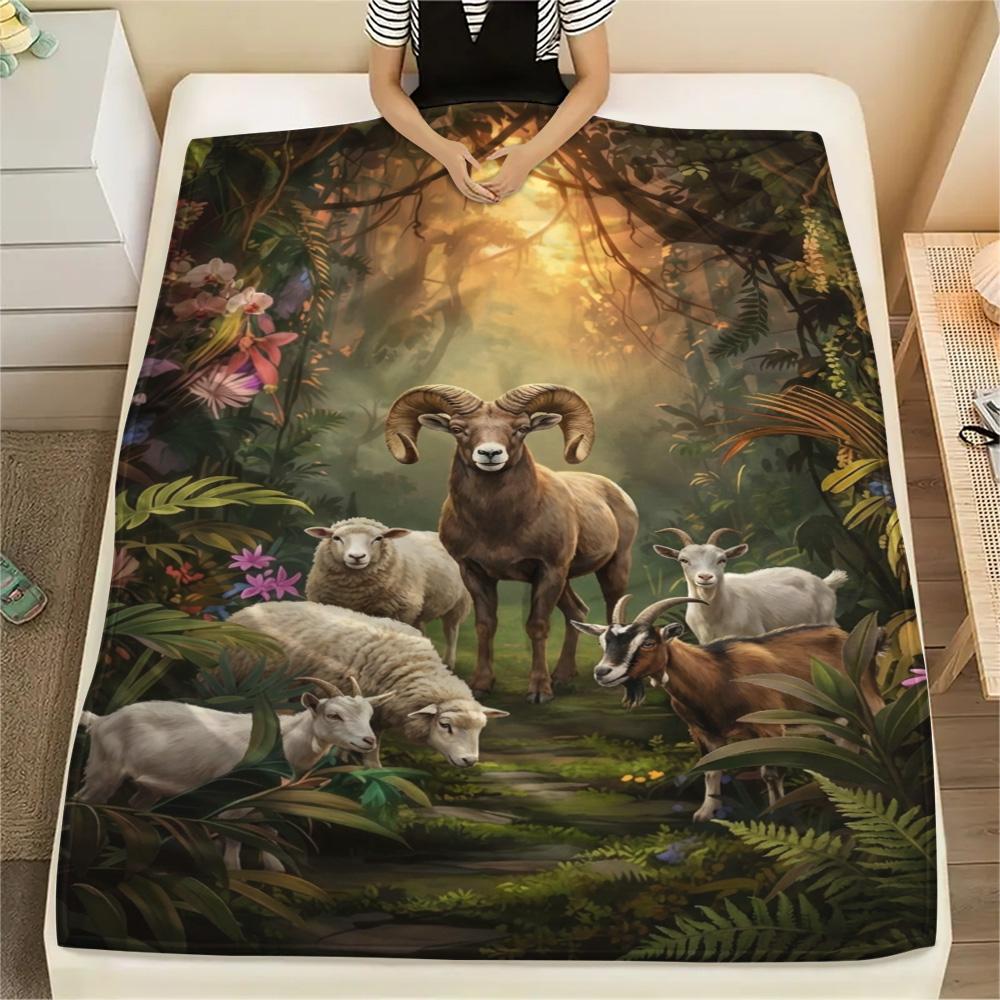 1 ks Flanelová deka s retro potiskem, Vysoce kvalitní, Pohodlná pro všechna roční období, Domácí dekorace, Teplo a pohodlí