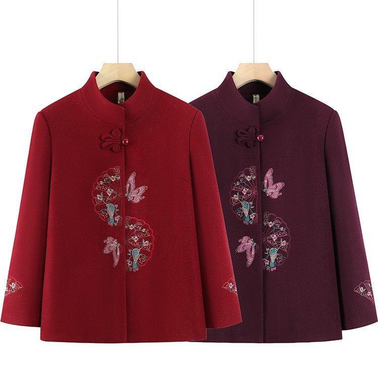 Elderly Women's Spring Wool Coat: Loose Tang Suit Jacket for Mom, Mother-in-law, or Wife - Perfect for Spring & Autumn.