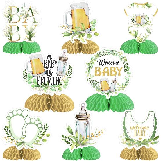 A Baby is Brewing Baby Shower Decorations Greenery - 8PCS Beer Baby Shower Honeycomb Centerpieces, Sage Green Beer Bottle Baby Brewing Gender Reveal