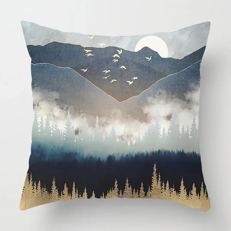 Nordic Mountains Sunrise Whale Metal Painting Pillowcase Sofa Decoration Cushion Cover  Home Decoration Cushion Cover