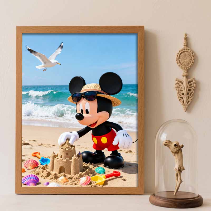 Disney diamond art painting kit beach Mickey sandcastle handmade diy gifts, wall art crafts, room decoration Round 20x30cm