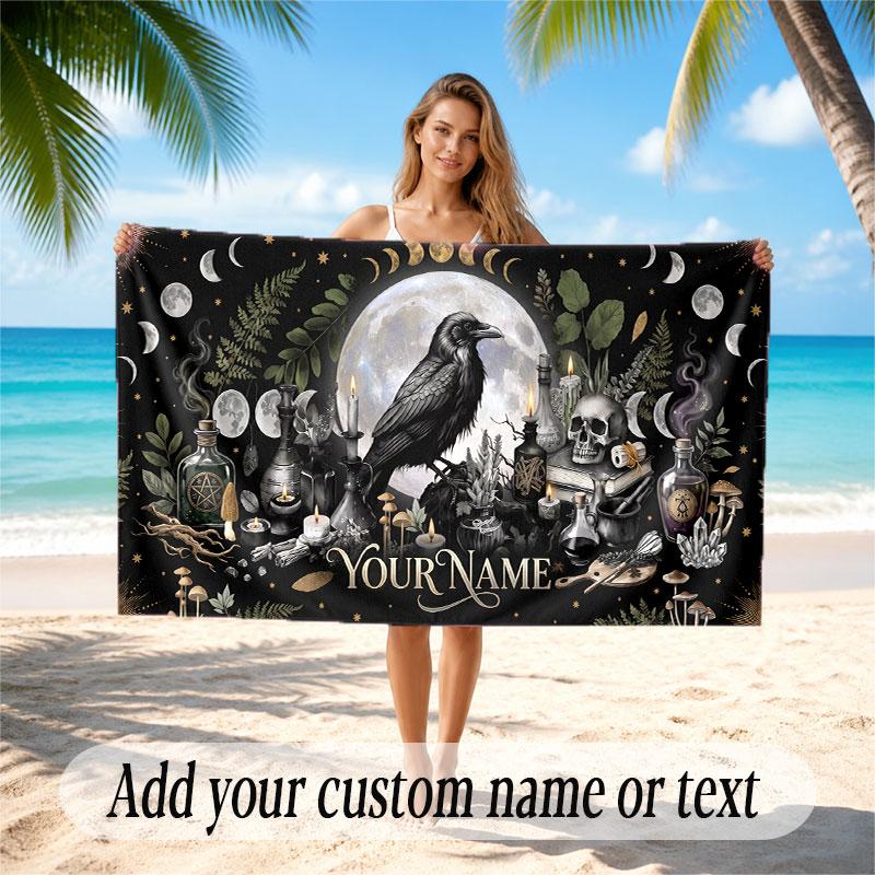 Fantasy Magic Theme Soft Beach Towel Personalized Custom Name Text Towel Portable for Beach Pool Travel