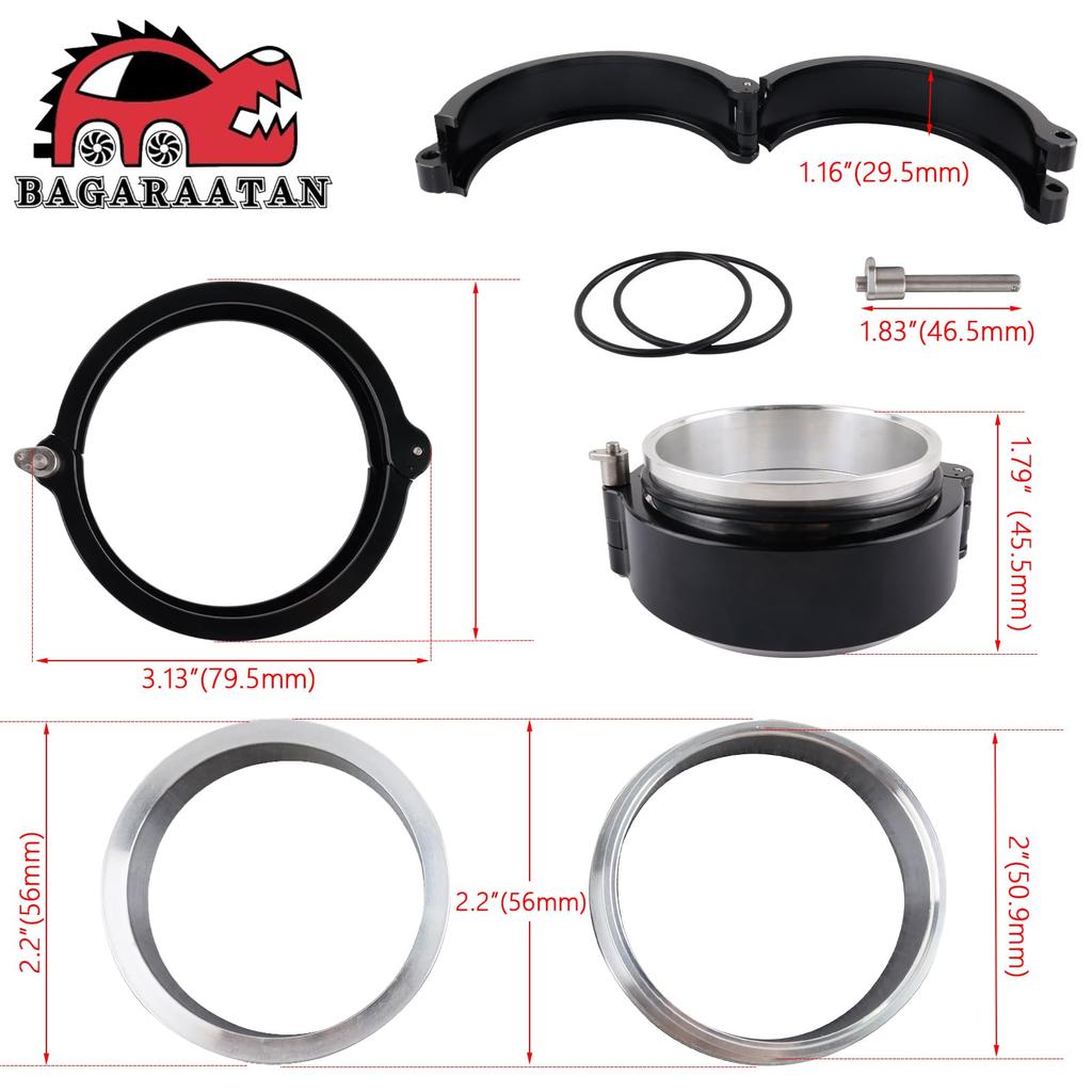 BAGARAATAN Aluminum Quick Release Intake Intercooler Pipe Intake Intercooler Pipe Throttle Union Sleeve V-Band Clamp, 2"/51mm Clamp, (Black)