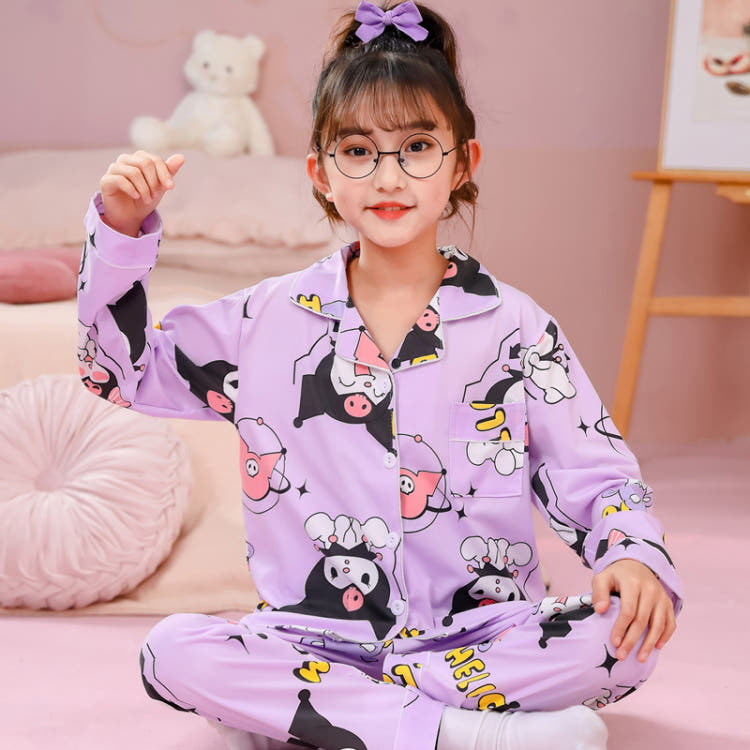 Sanrio Winter Long-sleeved Pajamas Children's Pajamas Junior Homewear Top and Bottom Clothes Set