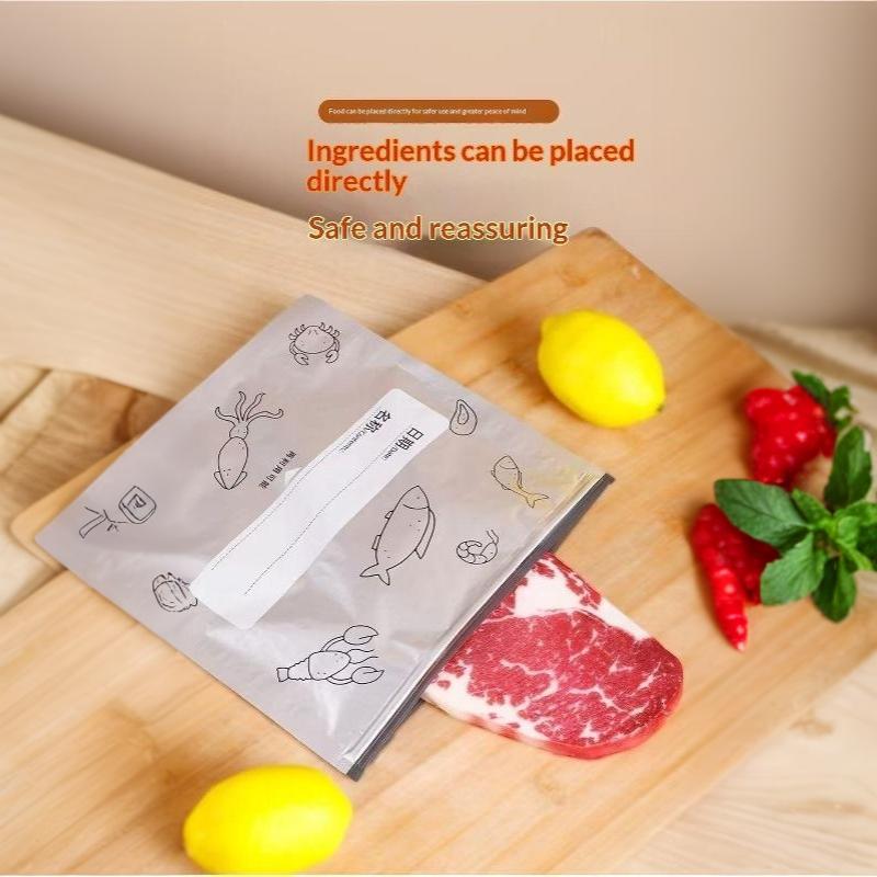 50Pcs Reusable Aluminum Foil Food Storage Bags Leakproof Seal Writable Label Perfect For Freezing Meat Fridge Organization