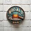 Vintage Whiskey Cigar Tin Sign, Round Metal Art Poster for Home Bar Garage Festive Indoor Outdoor Decor