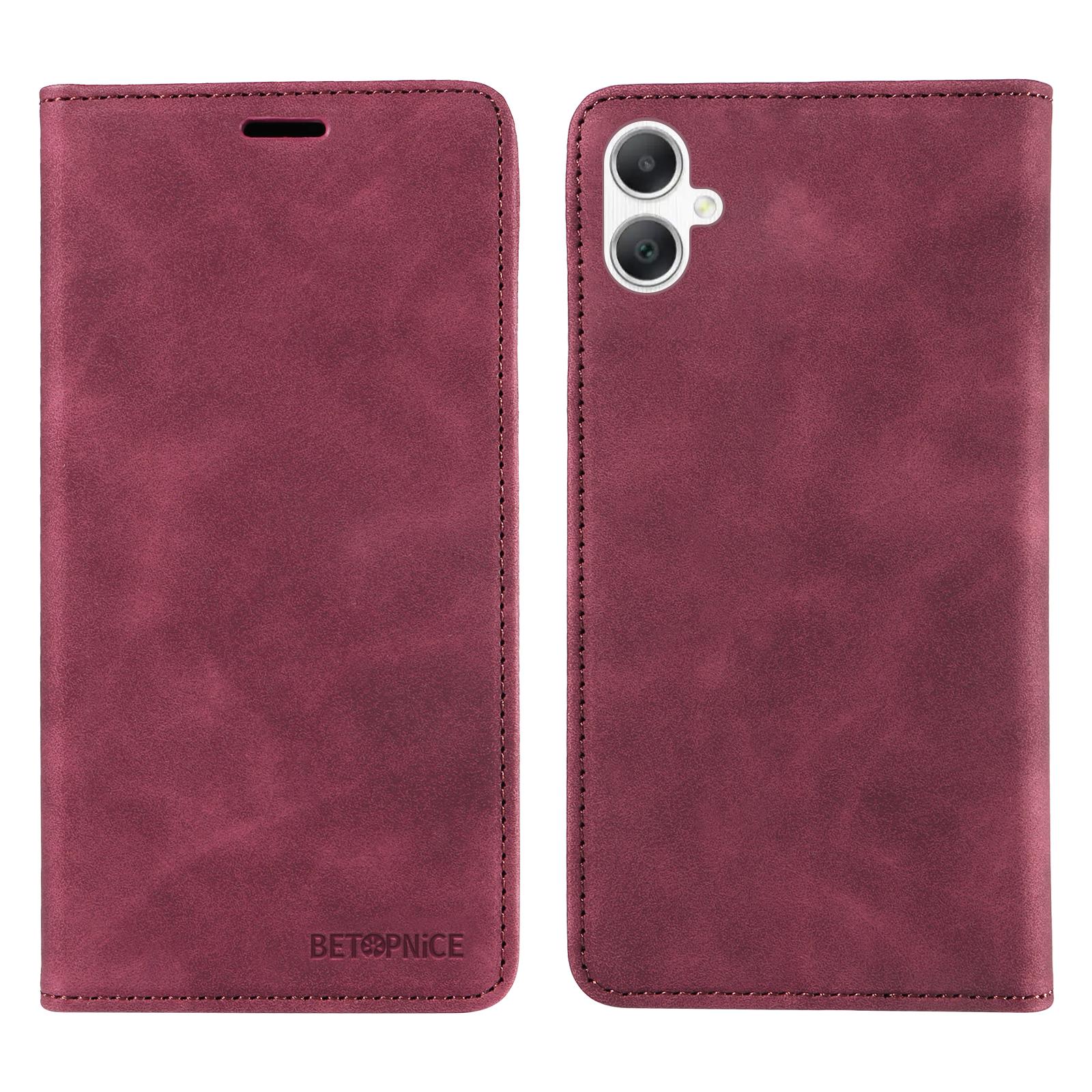 

For Samsung Galaxy A07 Case BETOPNICE Magnetic Closure RFID Blocking Wallet Stand Leather Phone Cover Red
