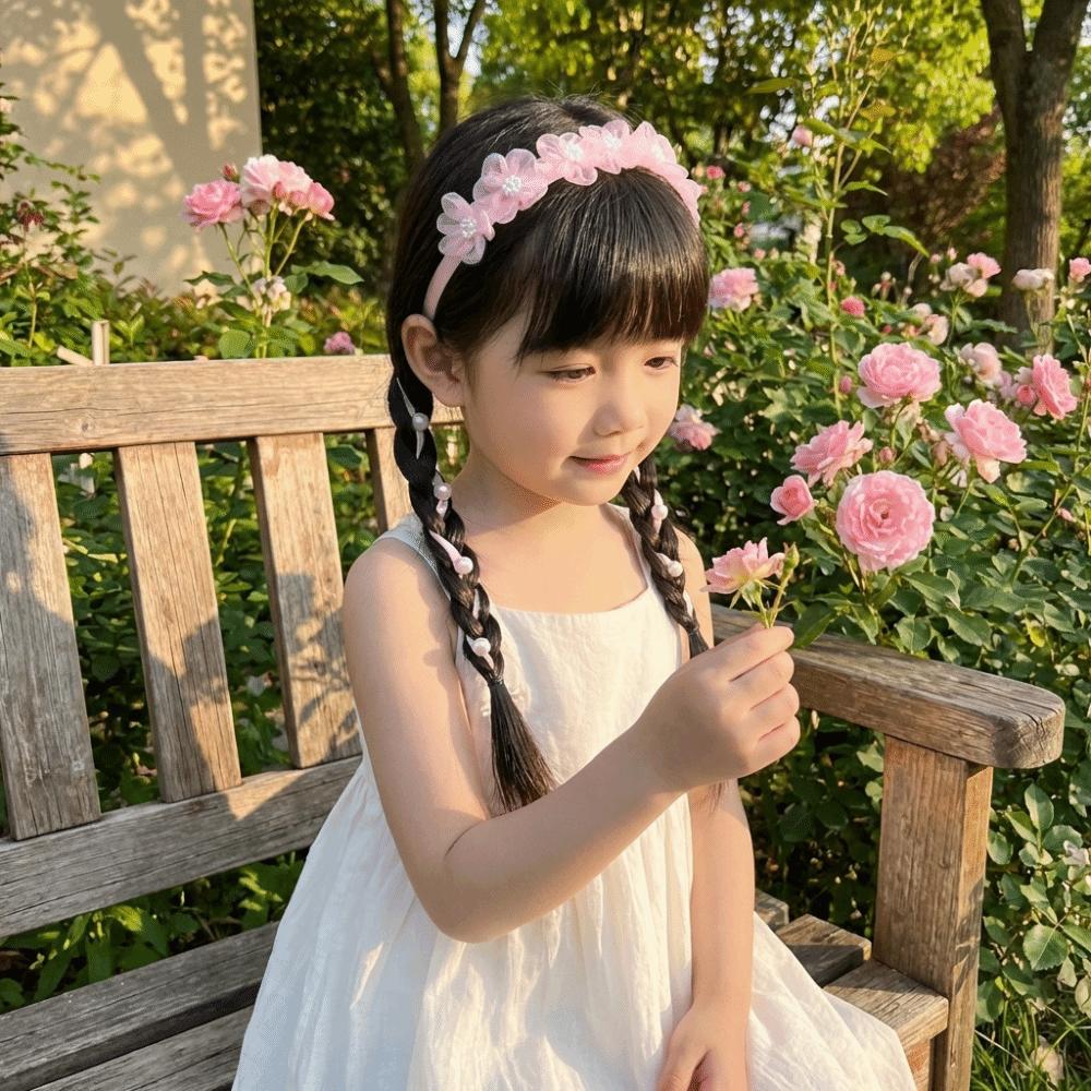 Sweet Design Fairy Braided Headband Tulle Flower Imitation Pearl Headband Floral Headband  Pageant